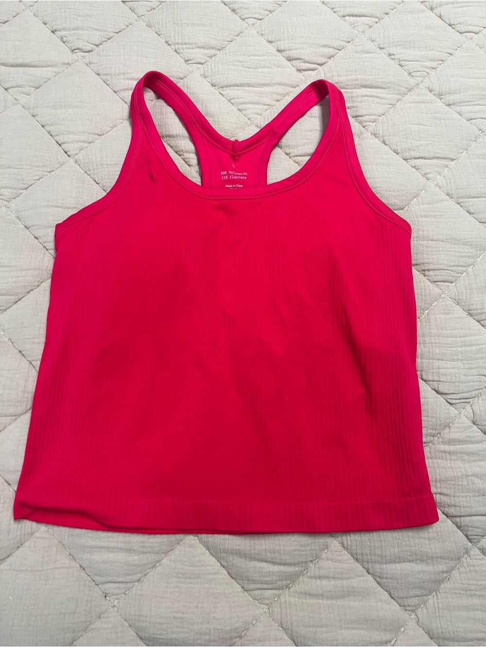 Ribbed Racerback Sports Bra Tank - Hot Pink